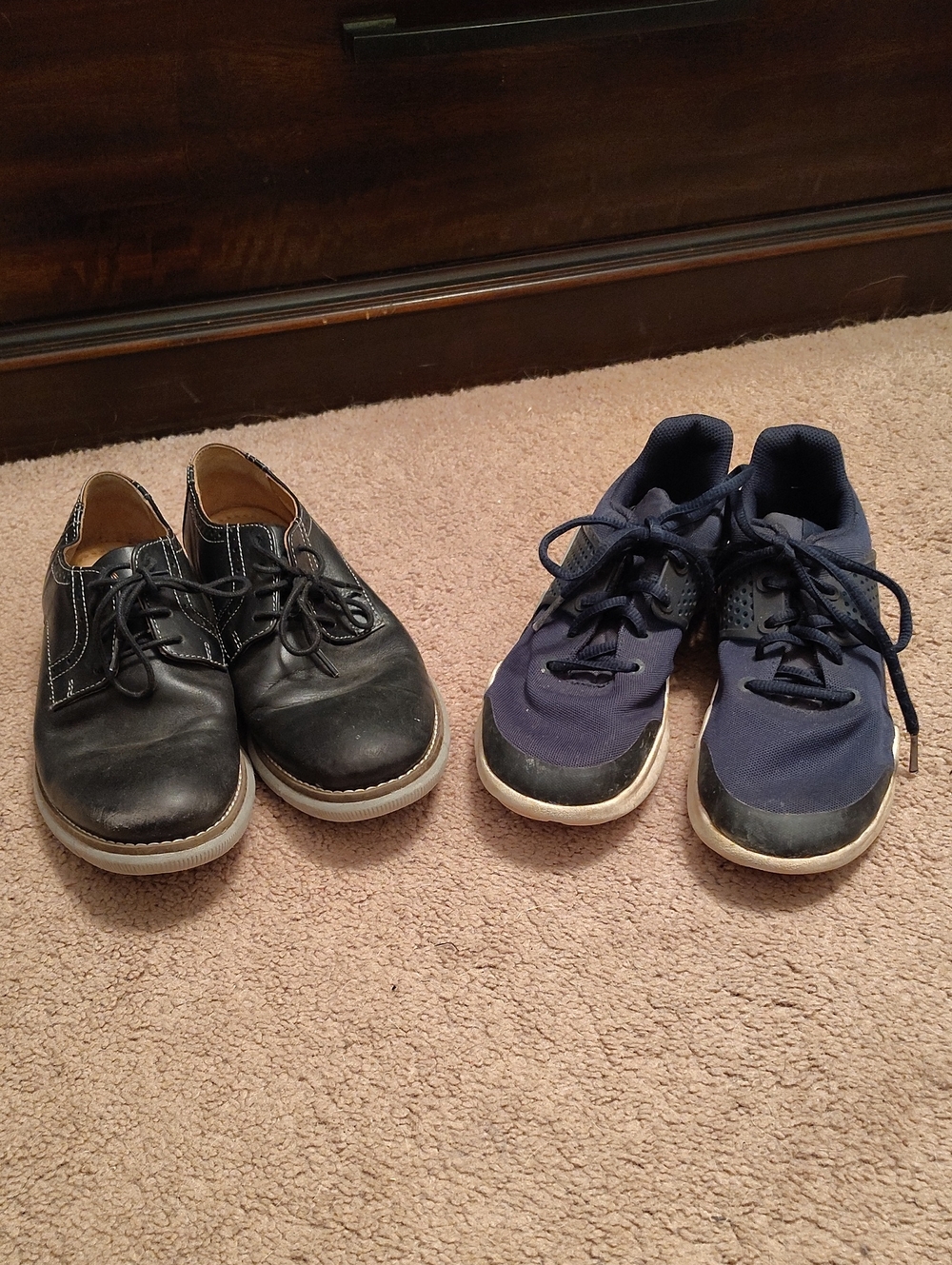 Kids Navy and White  Sneakers And Black Leather Dress Shoes